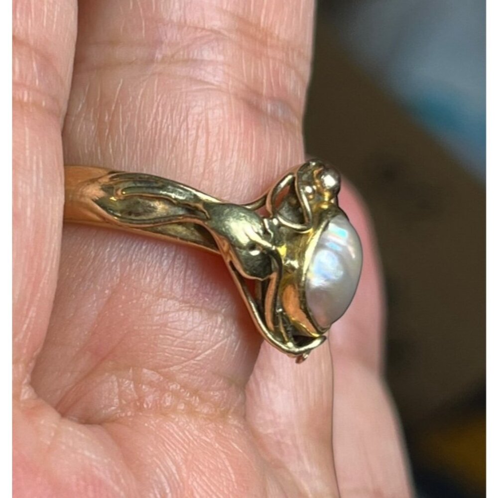 Womans 7.25 14K Tri-Color Gold Ring w/ Freshwater Pearl, Leaf Pattern 5.79g - Picture 2 of 12